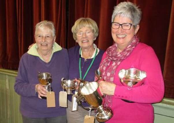 Cup winner Rosemary Walker, president Anne Tonkin and multi cup winner Elizabeth Tyler