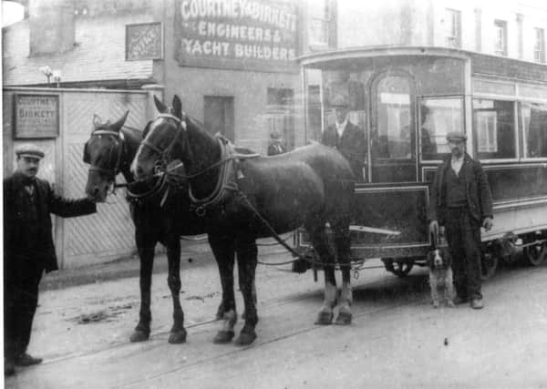 A horse tram in Albion Street in about 1911. The trams ran from Ham Road in Shoreham to near Brooker Hall in New Church Road, Hove. The tram depot was in Albion Street but the service ceased in 1911. SUS-150518-183718003