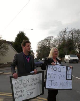 Labour councillors and protestors are calling for a roundabout at the junction of Elphinstone Road and The Ridge, Hastings. Cllrs Andy Batsford and Judy Rogers. SUS-160704-100822001