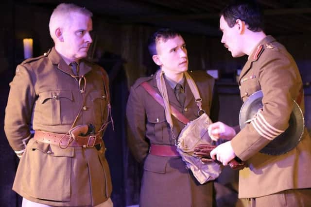 From left: Tony Godden as Osbourne, Tom Robinson as Raleigh and Peter Westmacott as The Colonel
