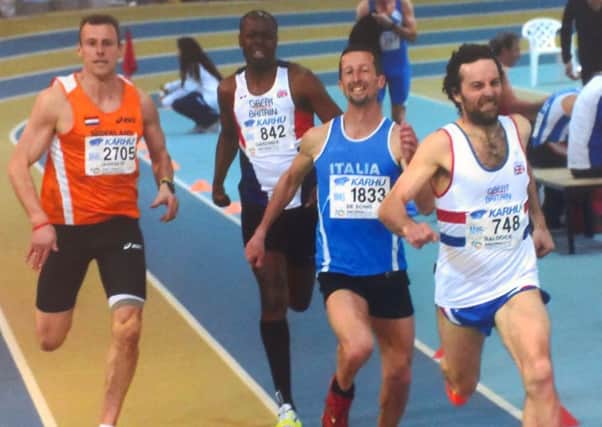 Steve Baldock drives for the line at the European Masters Indoor Championships in Italy