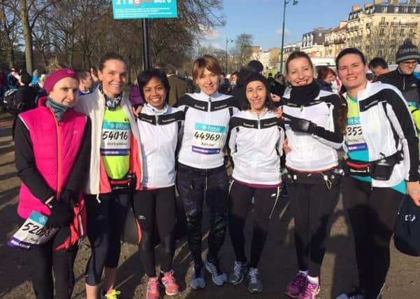 Seven of the 13 French women who ran the Paris half marathon in aid of the Sammi B Foundation. Photo courtesy of Mauri Baldwin