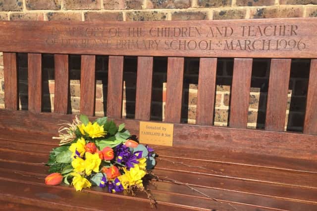 The bench, in memory of the children and teacher of Dunblane Primary School