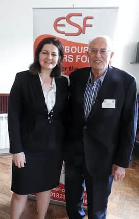 Caroline Ansell MP with Eastbourne Seniors Forum chairman Steve Thornett SUS-161204-092531001