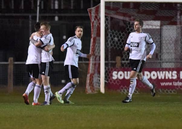 Loxwood celebrate Charlie Pitcher's goal against Hassocks. Picture by Phil Westlake