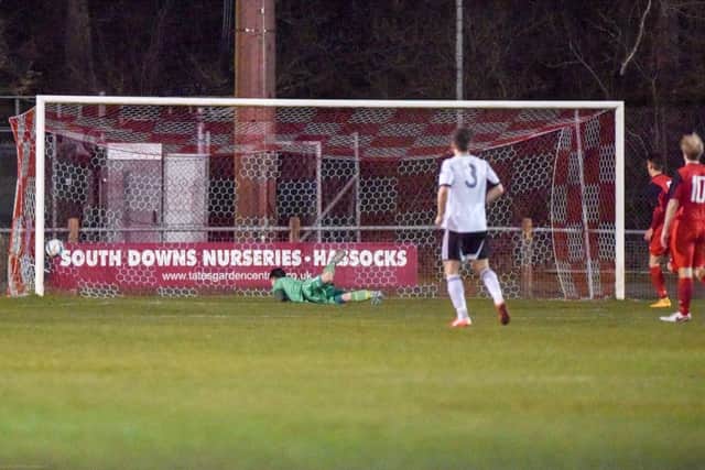 Loxwood's Charlie Pitcher's goal against Hassocks. Picture by Phil Westlake