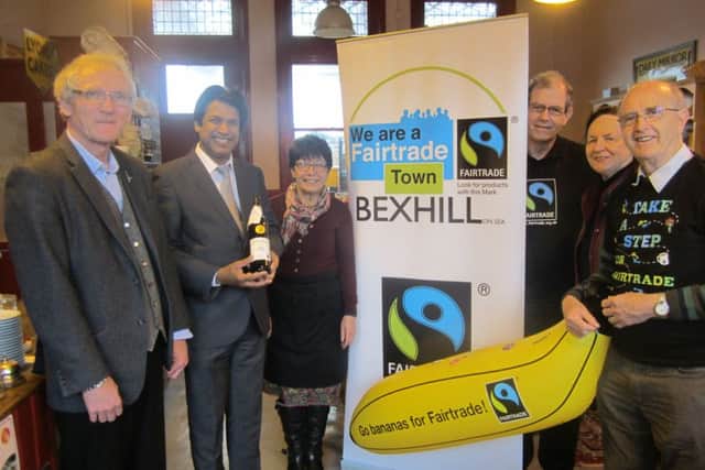 Winners of the Fairtrade breakfasts raffle with Cllr Abud Azad and members of the Bexhill Fairtrade Town committee at Coffee in Style