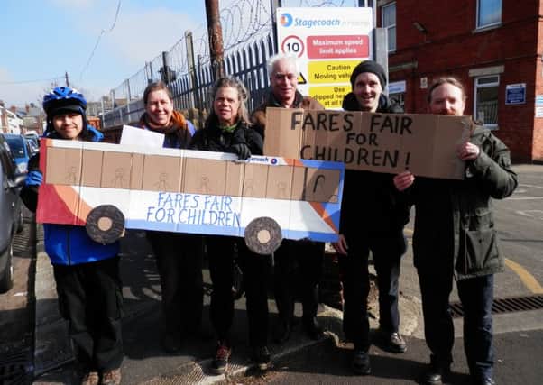 Rresidents deliver their letter calling for Stagecoach to keep its Â£2 child ticket offer to its depot in St Leonards last month. Photo courtesy of Fares Fair for Children