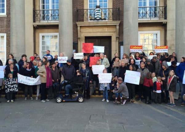 Protestors gathered on the steps of Worthing Town Hall against the imposition of Public Spaces Protection Orders SUS-160420-091637001