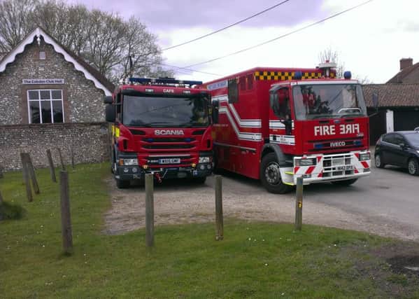 Fire engines in Leggs Lane at the scene of the spillage