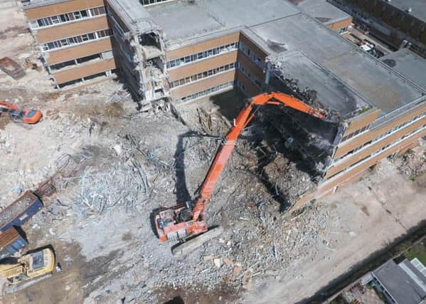 The demolition work at the Southlands Hospital site, Shoreham, pictured from the air. Picture by Eddie Mitchell.