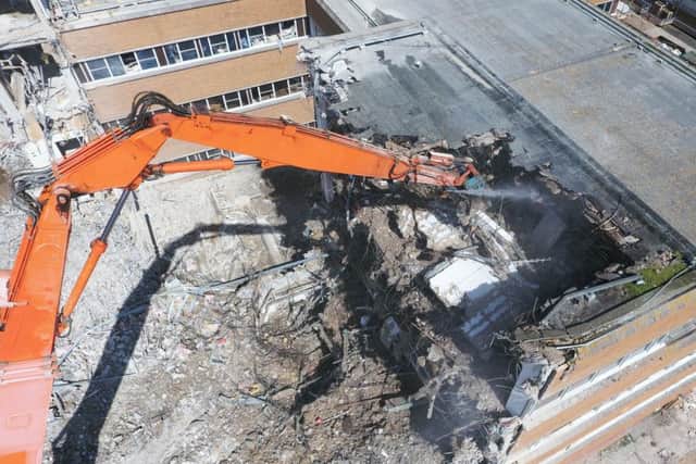 The demolition work at the Southlands Hospital site, Shoreham, pictured from the air. Picture by Eddie Mitchell.