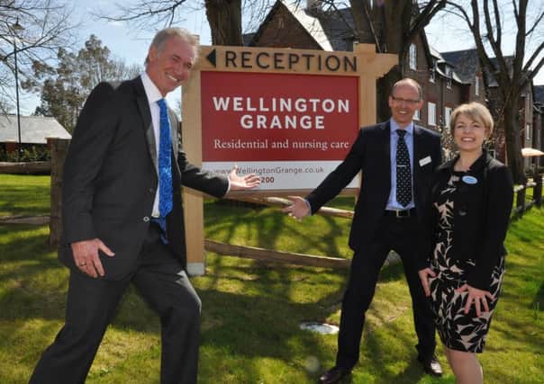 TV's Dr Hilary Jones (left) at the open day of Colten Care's Wellington Grange with Mark Aitchison, chief executive, and Clare Gibson, home manager