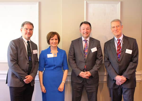 Left to right, Giles Tomsett, Chief Executive at St Catherine's, Patricia Brayden, Medical Director at St Catheine's, Dr Christopher Schenk, Chief Medical Officer at Unum UK & Patrick McIntosh