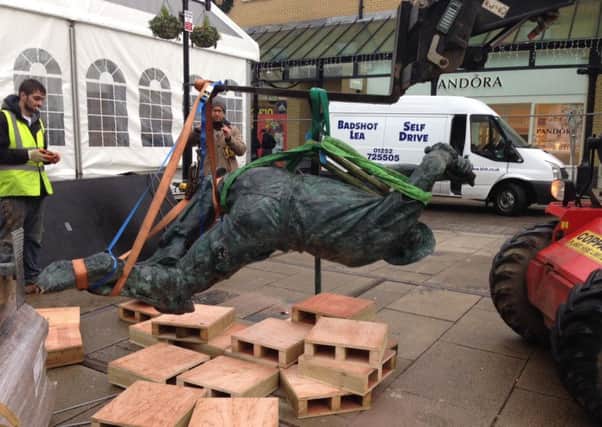 The Spirit of Cricket statue before being loaded into the van