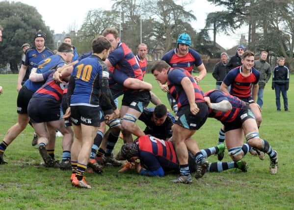 Chichester, in red, do battle with Hertford / Picture by Kate Shemilt