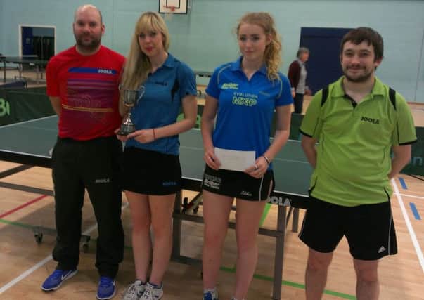 Crawley 7 Horsham Mixed Doubles winners Craig Bryant and Becca George and runners-up Kate Cheer Adam Daley. SUS-160419-110849002