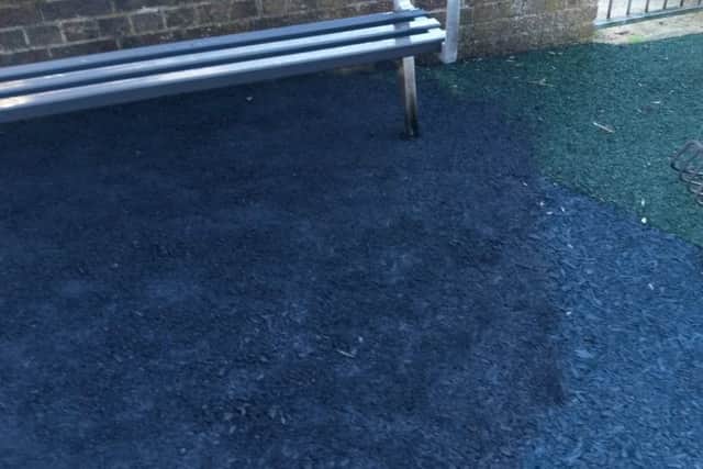 Englefield playground damaged by arsonists.