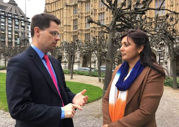Nus Ghani MP discussing todays announcement with the Immigration Minister, James Brokenshire MP. SUS-160419-123406001