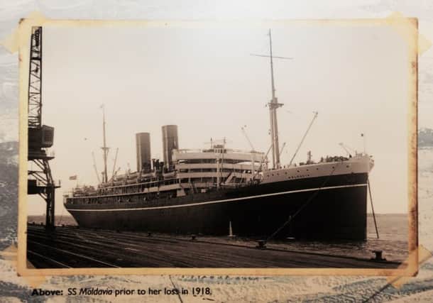 The SS Moldavia prior to her loss in May 1918 when she was torpedoed and sunk off Beachy Head