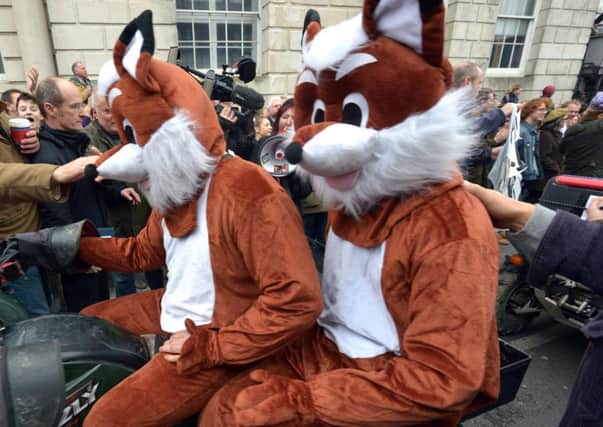 Fox hunt protesters in Lewes on Boxing Day