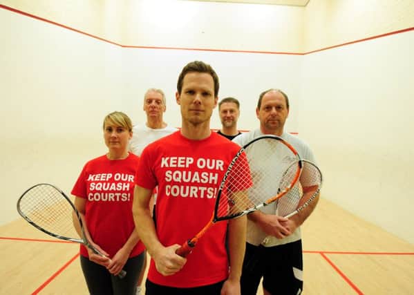ks16000600-2 Westgate Squash  phot kate
Squash Players keen to keep courts at the Westgate.
Hayley Collins, Nick Harris, Brian Matthews Paul Reed and Andrew Kerry-Bedell.ks16000600-2 SUS-160429-202628008
