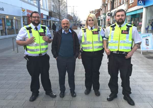 Business wardens, L-R Karl Wise, Katie Mariner and Ashley Styler with Toyubur Rahman, town centre manager