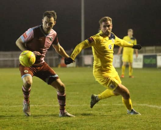 Action from Hastings United's 2-2 draw away to Corinthian-Casuals last month. Picture courtesy Scott White