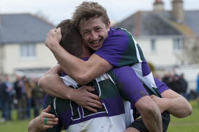 Celebrations after a Bognor try / Picture by Tommy McMillan