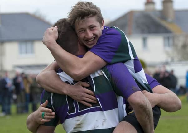 Celebrations after a Bognor try / Picture by Tommy McMillan