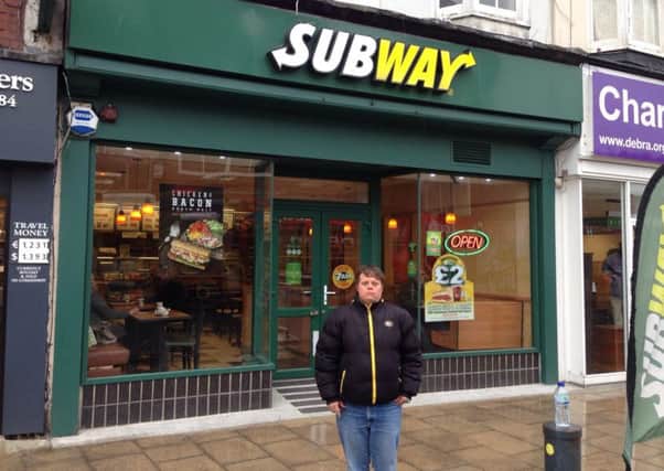 Andrew Pickthall outside the Subway restaurant in Bognor Regis