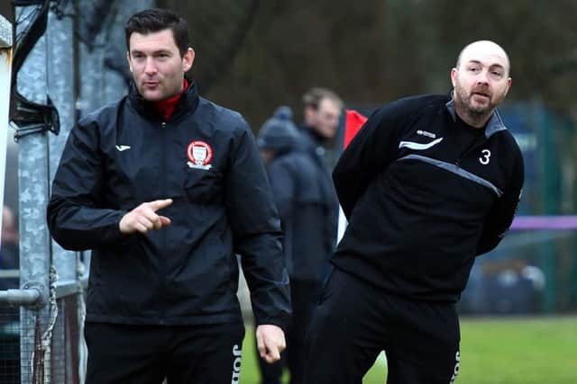 FOOTBALL: Sussex County Football League Division One. Hassocks FC v Hailsham Town FC. Pictured are Hassocks manager's L-R Phil Wickwar and Mark Dalgleish. Picture: Liz Pearce. LP310115FBH17 SUS-150102-125451008