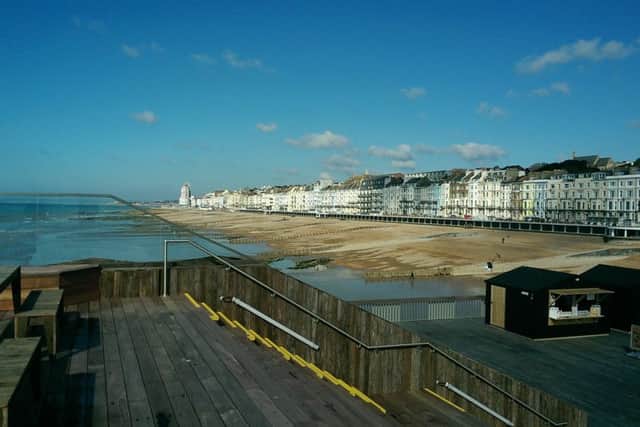 The seafront as seen from the reopened Hastings Pier