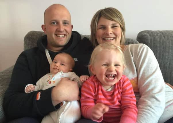 Tim and Heather Durkowski from Ferring with their daughters Neave, 23 months, and Mia, nine weeks