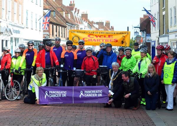 Chichester mayor Peter Budge gives the Cycle Chartres riders a good send-off. Pictures: Kate Shemilt ks16000597-2