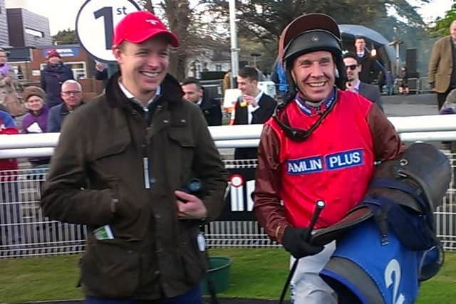 Richard Johnson celebrates his double at Fontwell / Picture by Steve Bone
