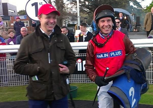 Richard Johnson celebrates his double at Fontwell / Picture by Steve Bone