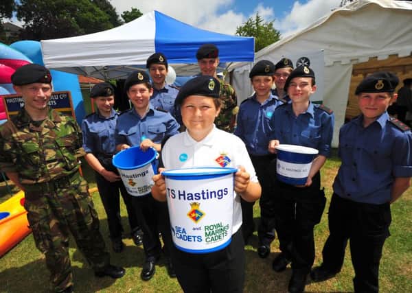 Royal Marine and Sea Cadets from TS Hastings at the Family Fun Day at Hastings Beer Festival in 2014