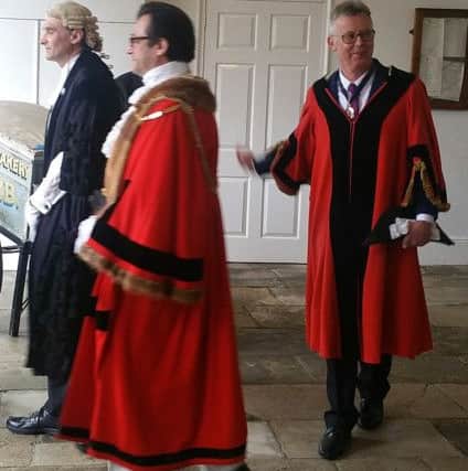 New Rye mayor Johnathan Breeds with his new deputy Michael Boyd and clerk Richard Farhall. Photo by Anthony Kimber