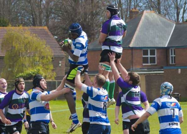 Calvin Crosby-Clarke claims a lineout for Hastings & Bexhill against Bognor. Picture courtesy Tommy McMillan