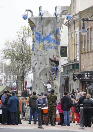 Air cadets put up the climbing wall in South street Square. Photo by Eddie Mitchell.