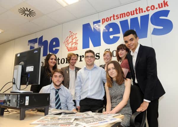 This year's Highbury students at The News, back from left, Lola Mayor, Peter Marcus, Imogen Marshall and Sasha Barker. Front from left, Oli Price, Ermis Madikopoulos, Shannon Johnson and Daniel Chalkley PPP-151011-133901001
