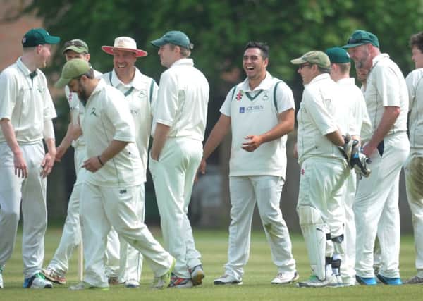 Eastbourne CC V Lindfield CC-7-5-16- Lindfield's Tem Hodson celebrates his second wicket (Photo by Jon Rigby) SUS-160905-105738008