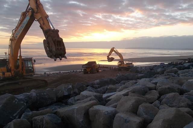 Rock revetments shipped in from Norway help to make up the Broomhill Sands defence. Photo by Jo Saunders, courtesy of Environment Agency