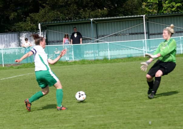 Jenna Fowlie about to score for City against Maidenhead
