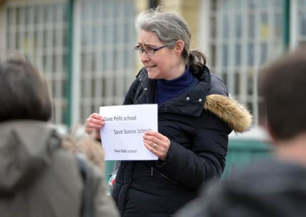 Ruth O'Keeffe at a protest against the school closures in April