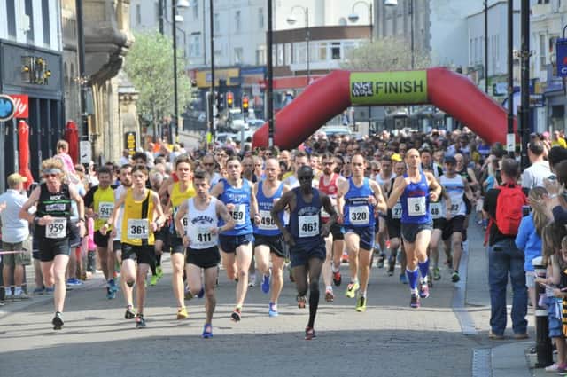 The field sets off in the Hastings Runners Five-Mile Race on Sunday morning