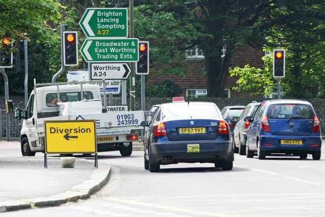 Traffic lights at junction of A24 and A27 in Broadwater, Worthing, rated 15th most jumped red light in the country. Photo by Derek Martin. SUS-160517-223216008