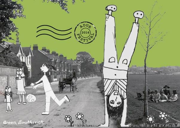 One of the special postcards, depicting Southwick Green, created with the help of schoolchilren in Adur