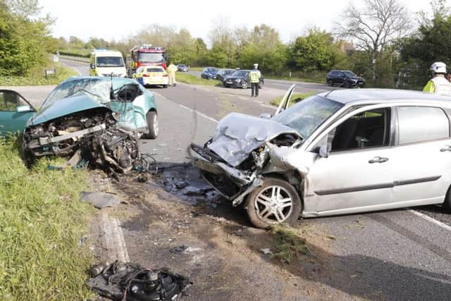 The collision involved three cars
